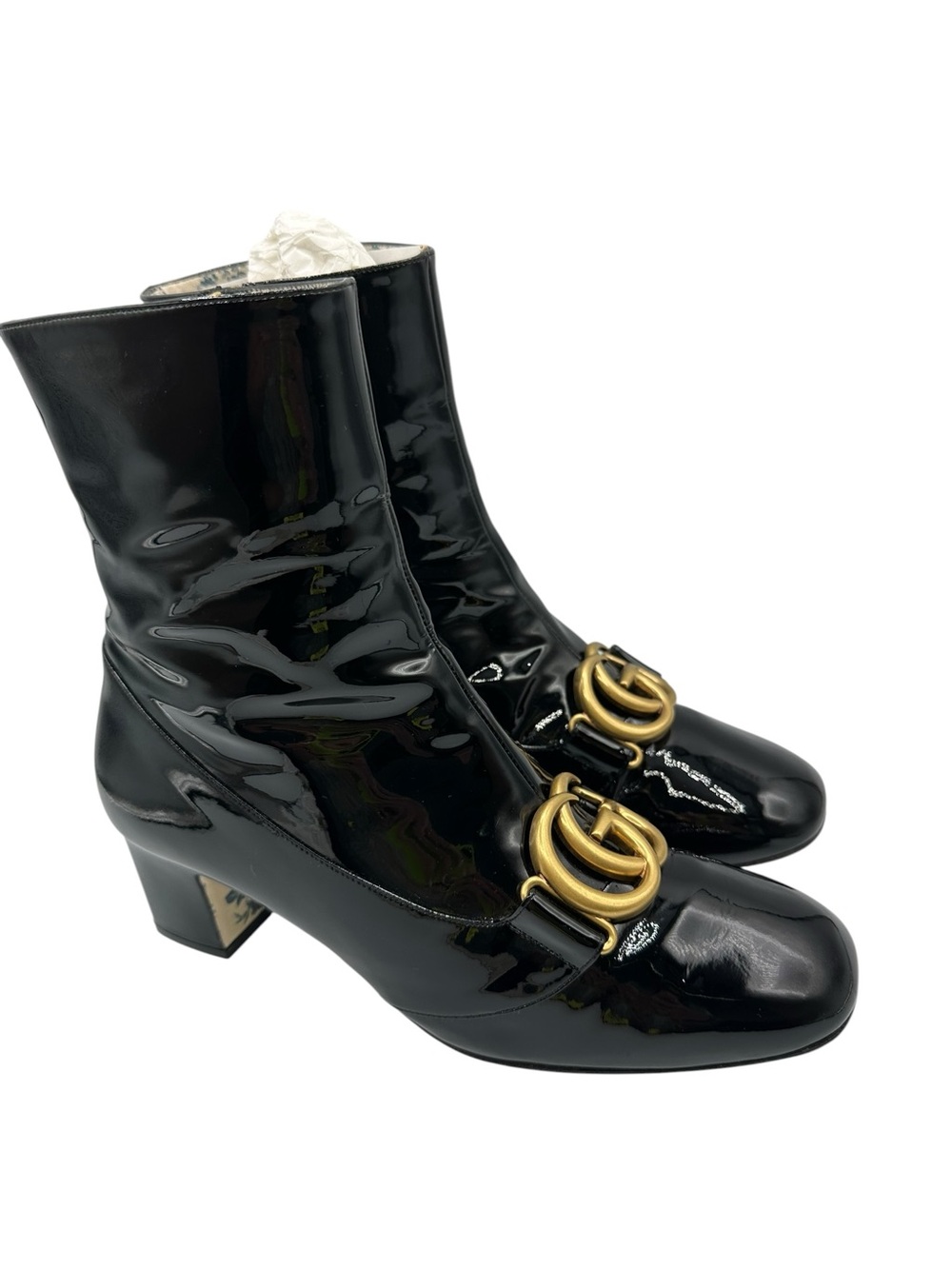 Gucci Black Patent Mid-Calf Boots with Gold Double G - Picture 5 of 13